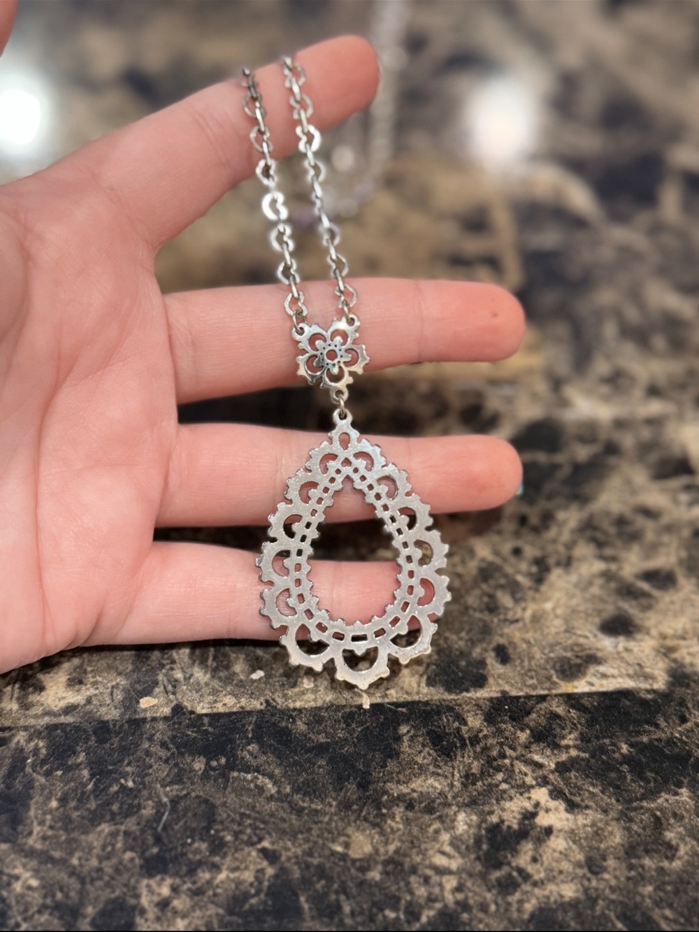 Brighton Bloomingale Silver Lace Teardrop Pendant Necklace - Picture 3 of 7